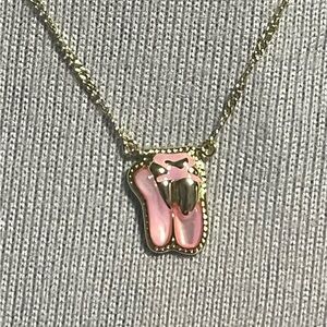 Kendra Scott Pink Ballet Shoes on gold tone Necklace new